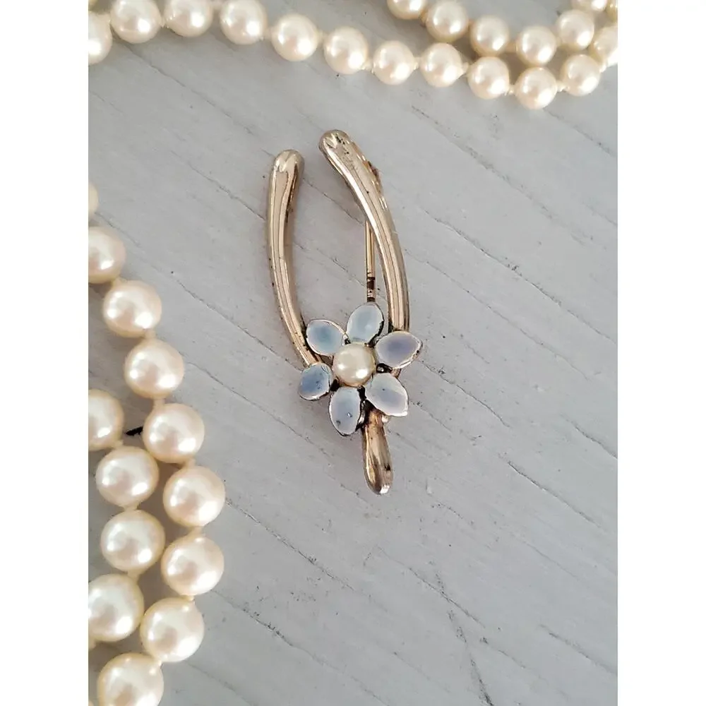 Vintage Monet Faux Graduated Pearl Necklace and Faux Pearl Wishbone Brooch Set